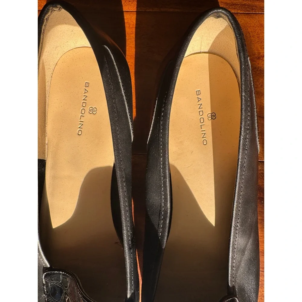 Bandolino Liberty Black Leather Croc Embossed Square Toe‎ Loafers BDLIBERTY 8.5W